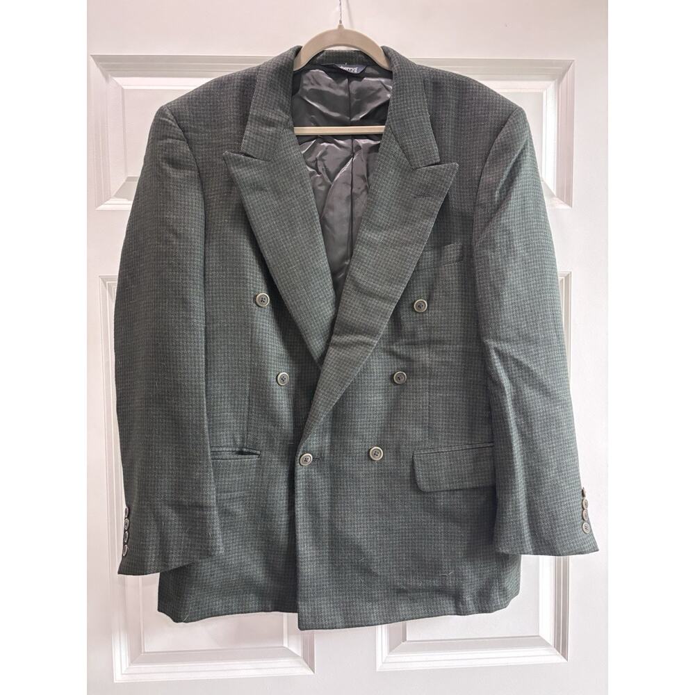 Burberrys' Vintage Wool Sport Coat Blazer Green Check Herringbone Tweed – Size L